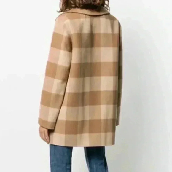 NWT Theory Buffalo Plaid Double Faced Check Overlay Tan Blazer Wool Coat Large - Picture 3 of 11